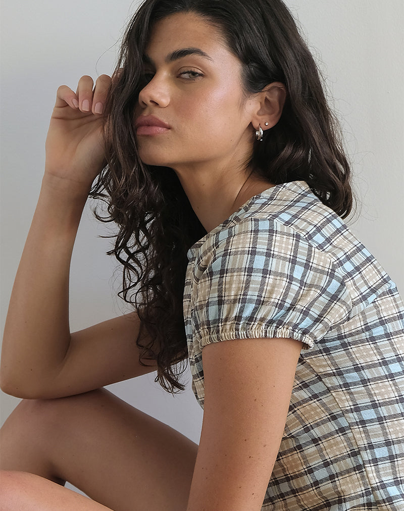 Image de Mini robe Gingka en tartan bleu pastel