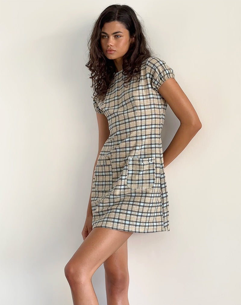 Mini robe Gingka en tissu écossais bleu pastel