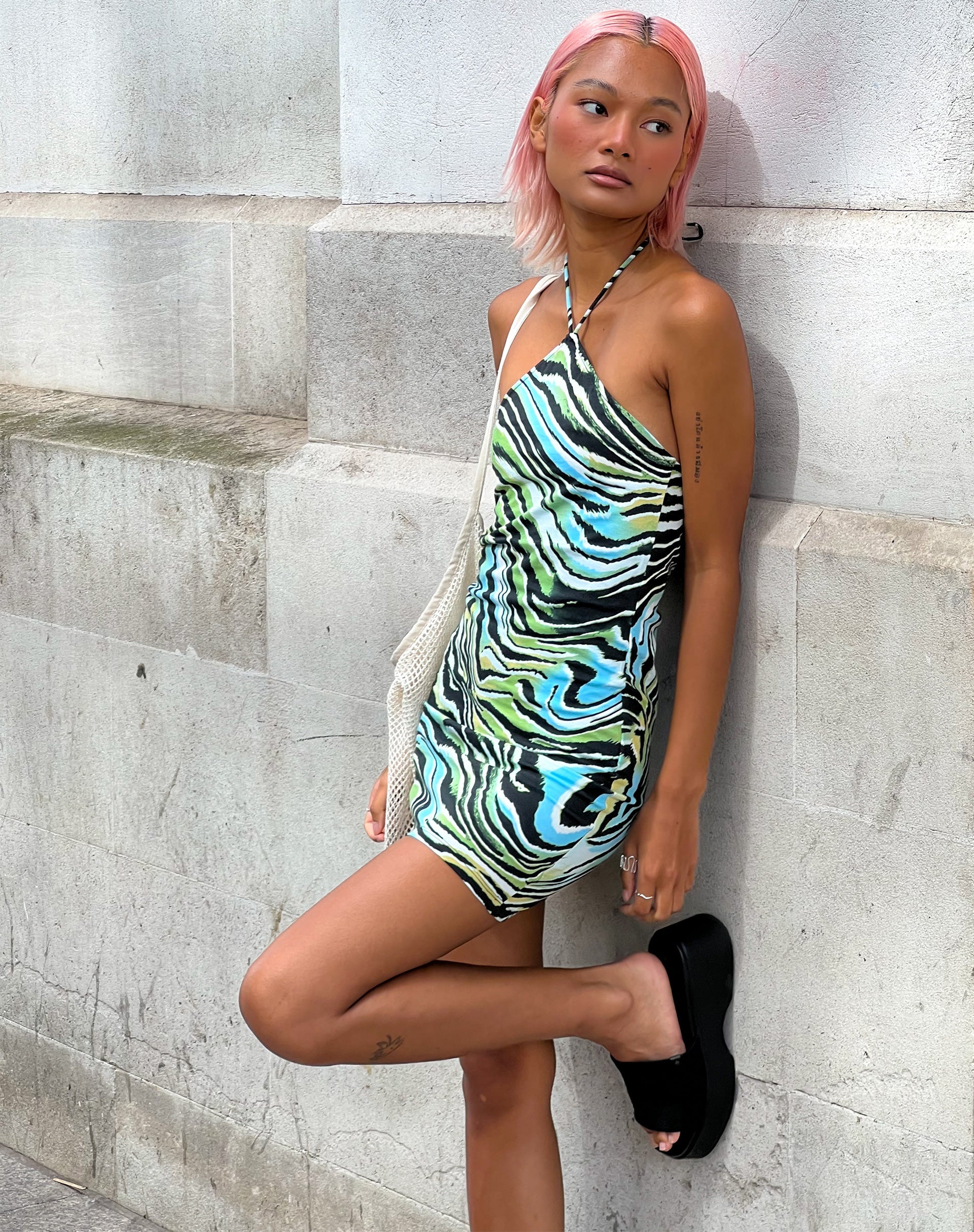 image de Giori Mini Dress in Warped Zebra Blue