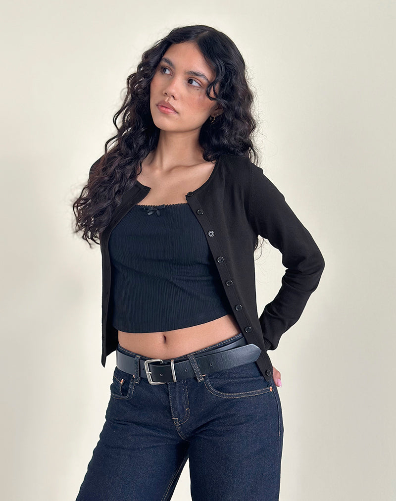 Image de Giovanina Cardigan en maille plate Noir
