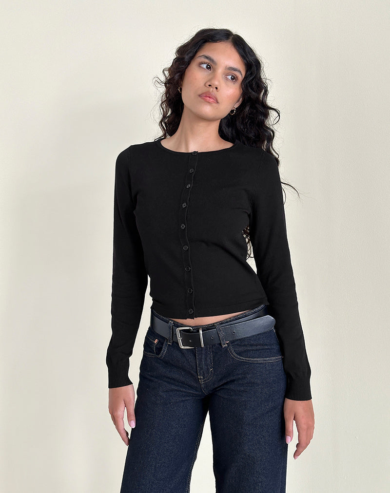 Cardigan Giovanna en tricot plat noir