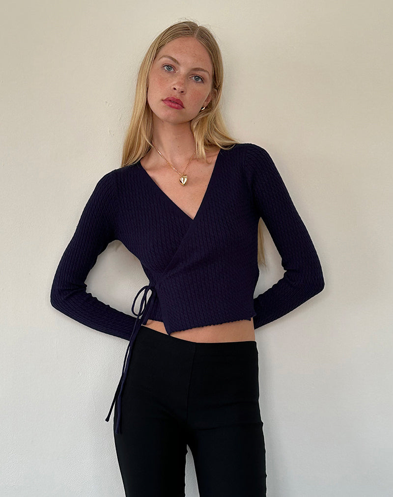 Cardigan enveloppant en maille Gisela, bleu nuit