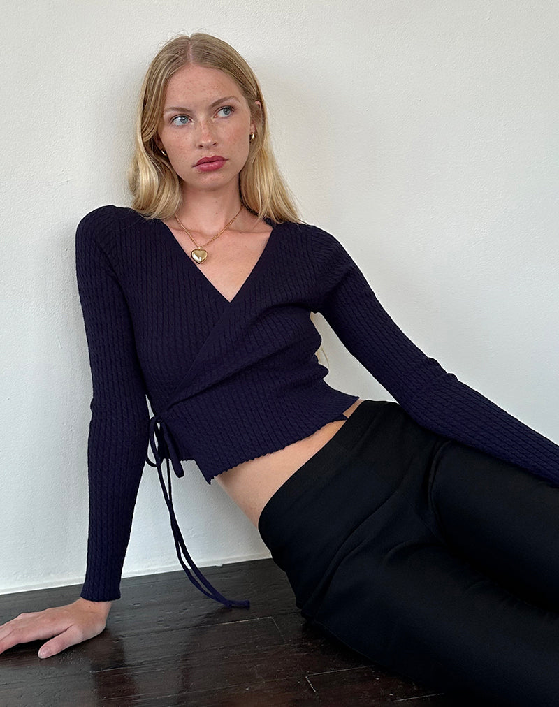 Cardigan enveloppant en maille Gisela, bleu nuit