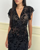 Image de Giuliana Wrap Top in Flock Leaf Flower Black