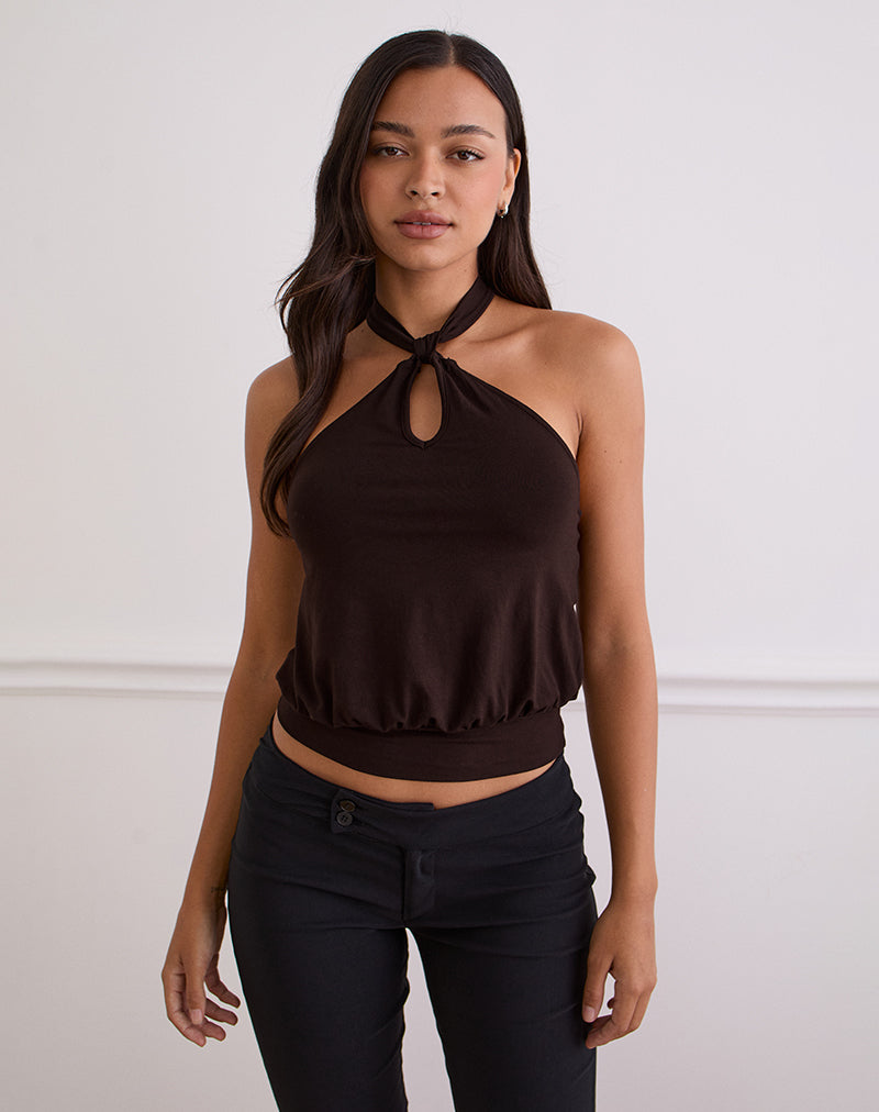 Giunea Knot Halter Top in Bitter Chocolate (Top dos nu à nœuds)