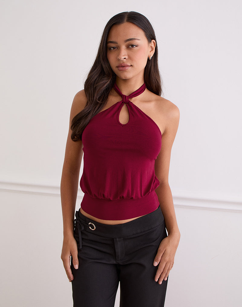 Image de Giunea Knot Halter Top in Burgundy