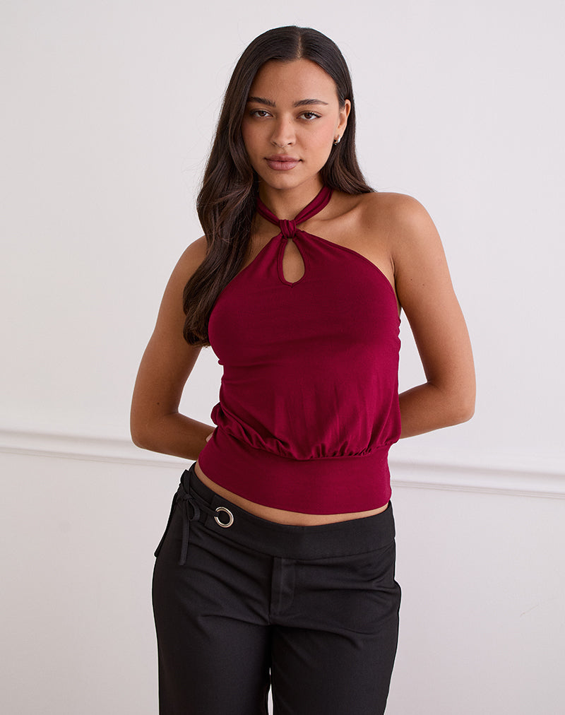 Image de Giunea Knot Halter Top in Burgundy