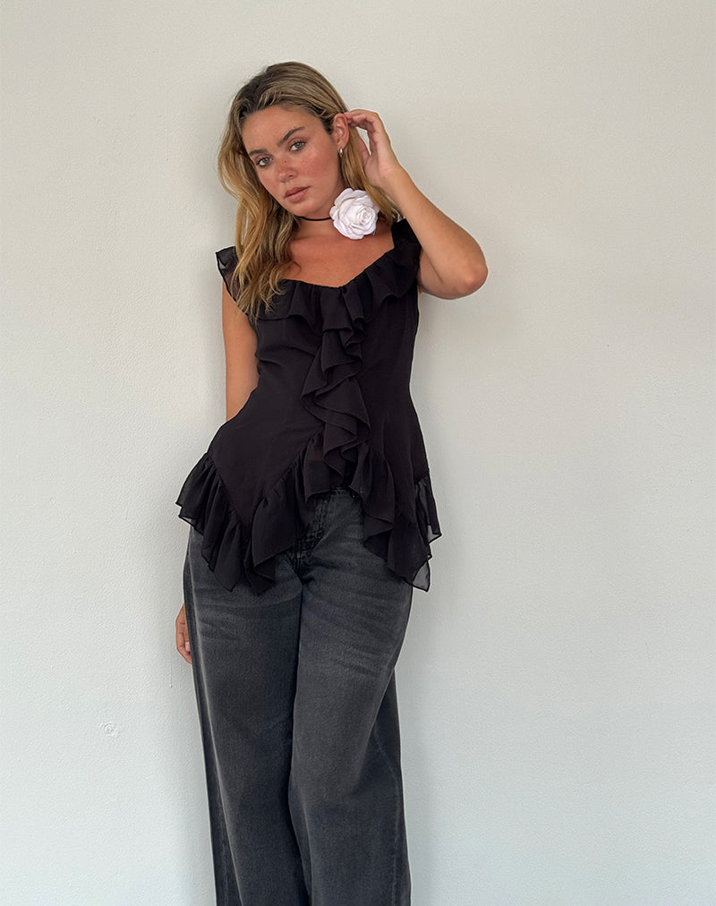 Image de Glaiza Ruffle Cami Top in Black