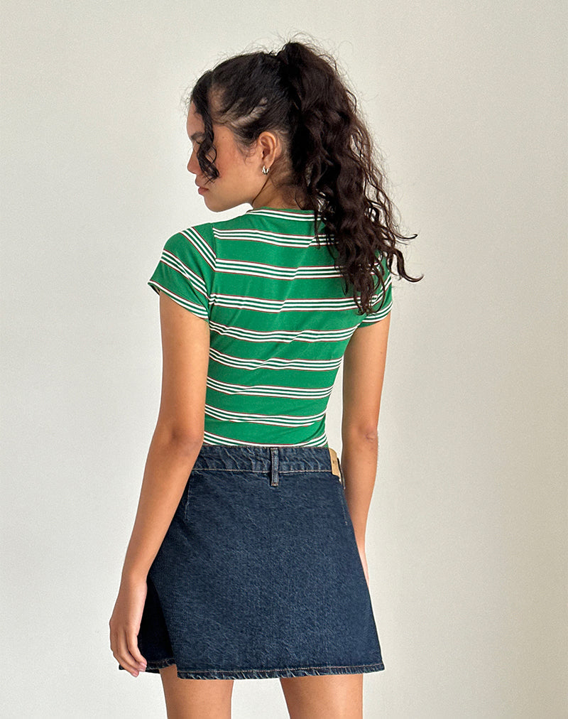 Image de Glenda Jersey Tee in Green and White Strip with Strawberry Motif