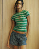 Image de Glenda Jersey Tee in Green and White Strip with Strawberry Motif