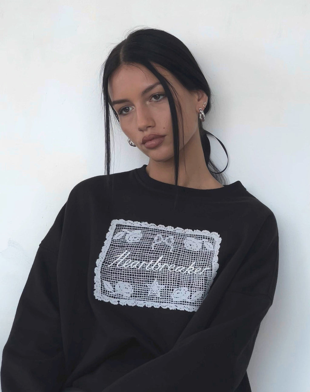 Sweat-shirt oversize Glo en noir avec motif Heartbreaker