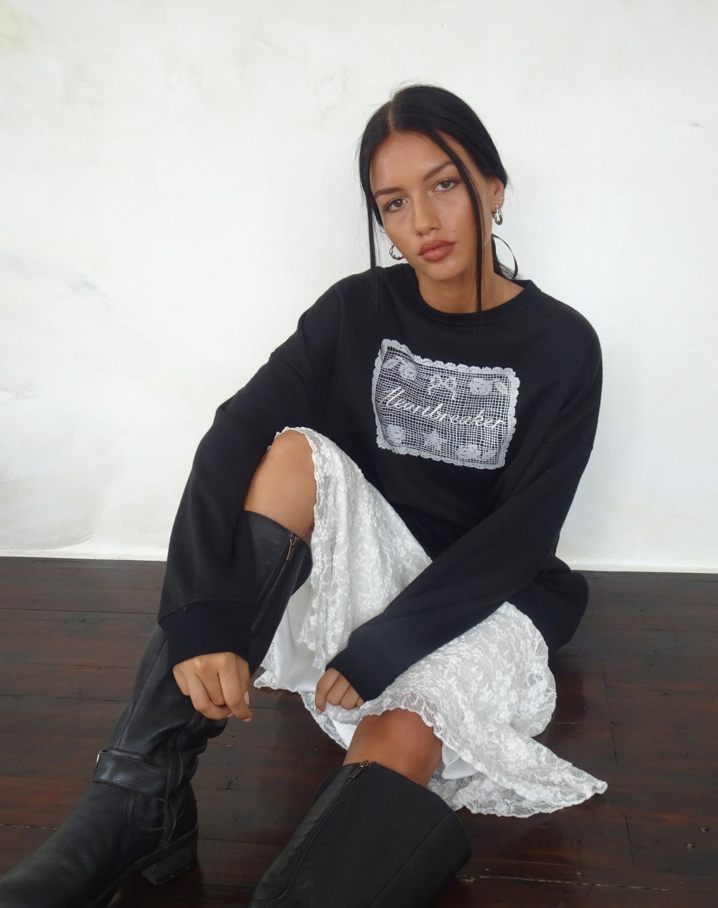 Sweat-shirt oversize Glo en noir avec motif Heartbreaker