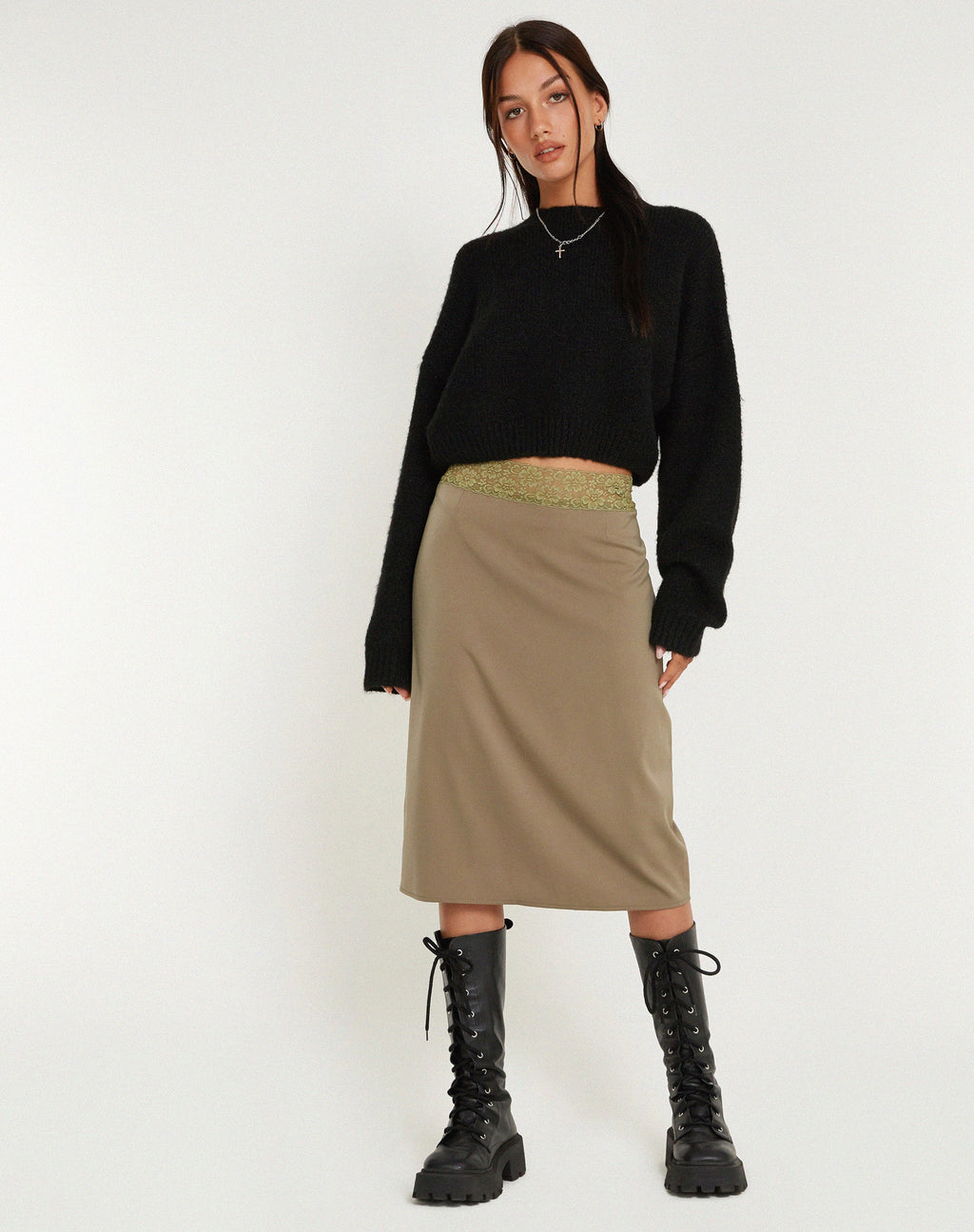 Jupe midi Golda, satin avocat