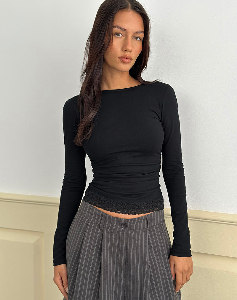 Image de Gomira Long Sleeve Top in Black with Lace Trim