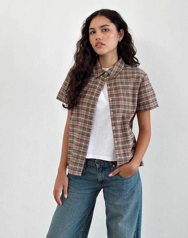 Image de Gosanri Chemise à manches courtes à carreaux roses et verts
