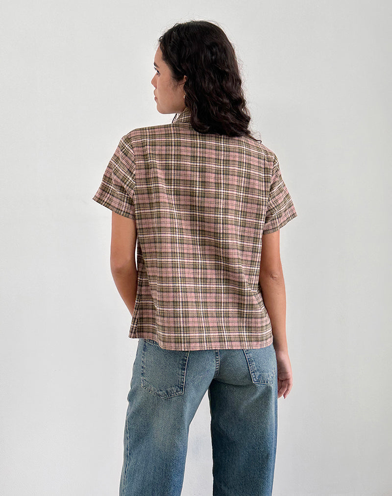 Image de Gosanri Chemise à manches courtes à carreaux roses et verts