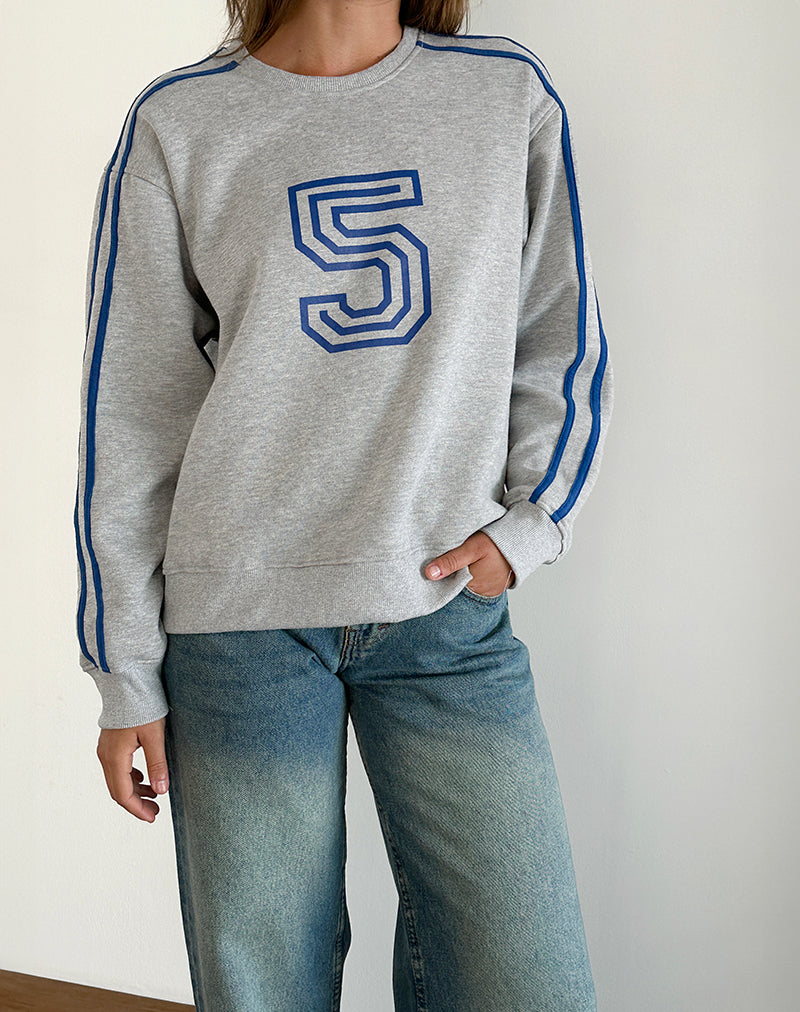 Sweatshirt Govel en gris marron avec motif bleu cobalt 5