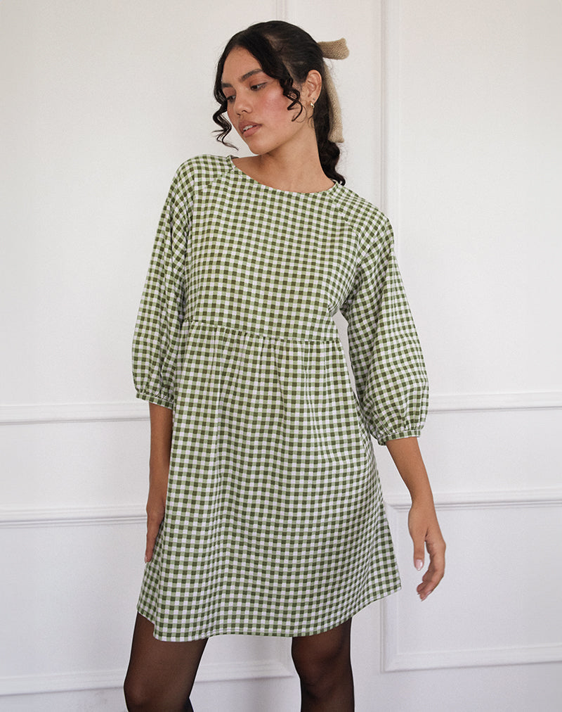 Mini robe Grace Smock en vichy olive