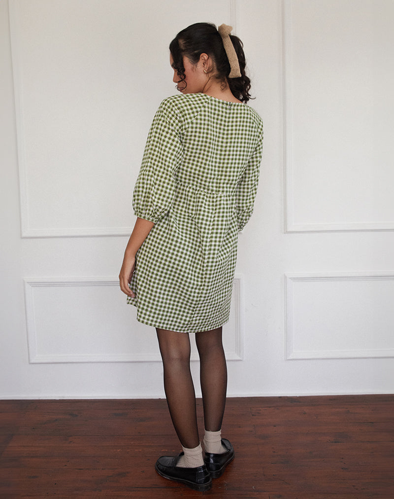 Image of Grace Mini Dress in Gingham Olive