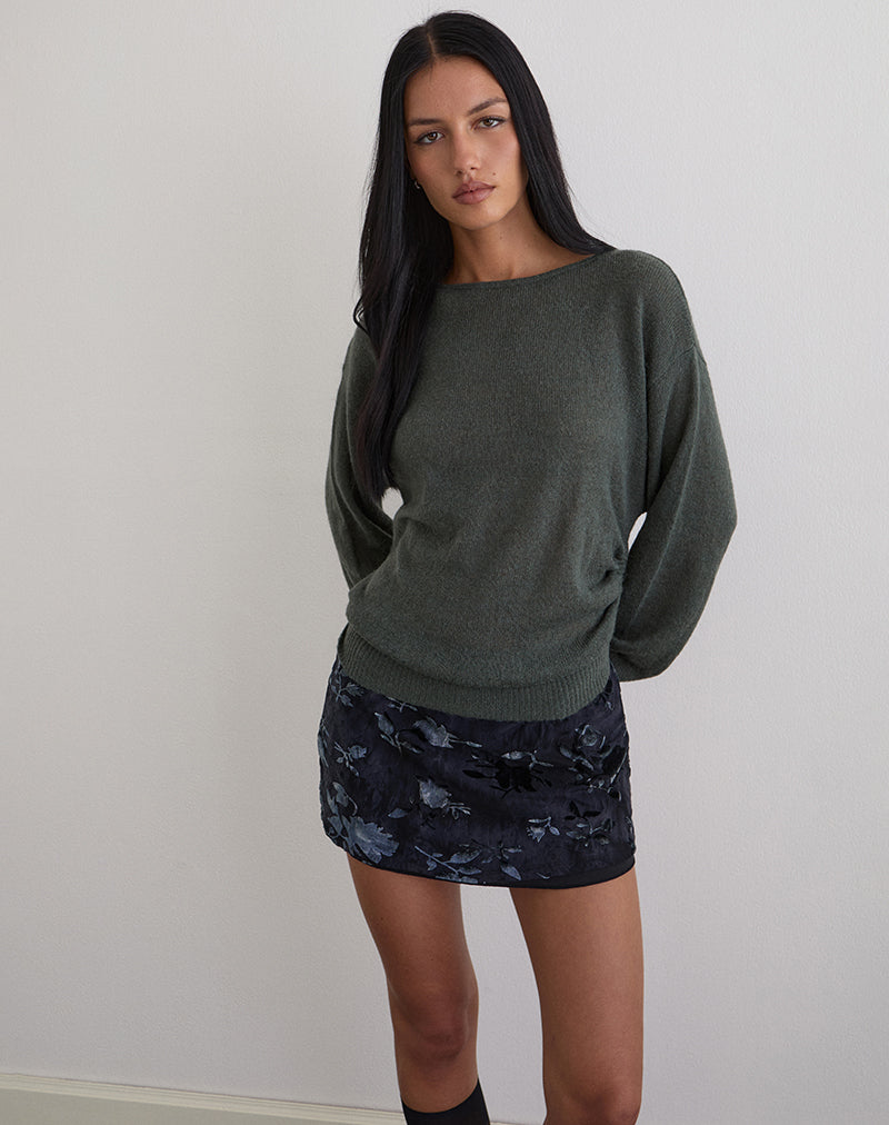 Image de Grisha Long Sleeve Knit Top in Grey Smokey Green