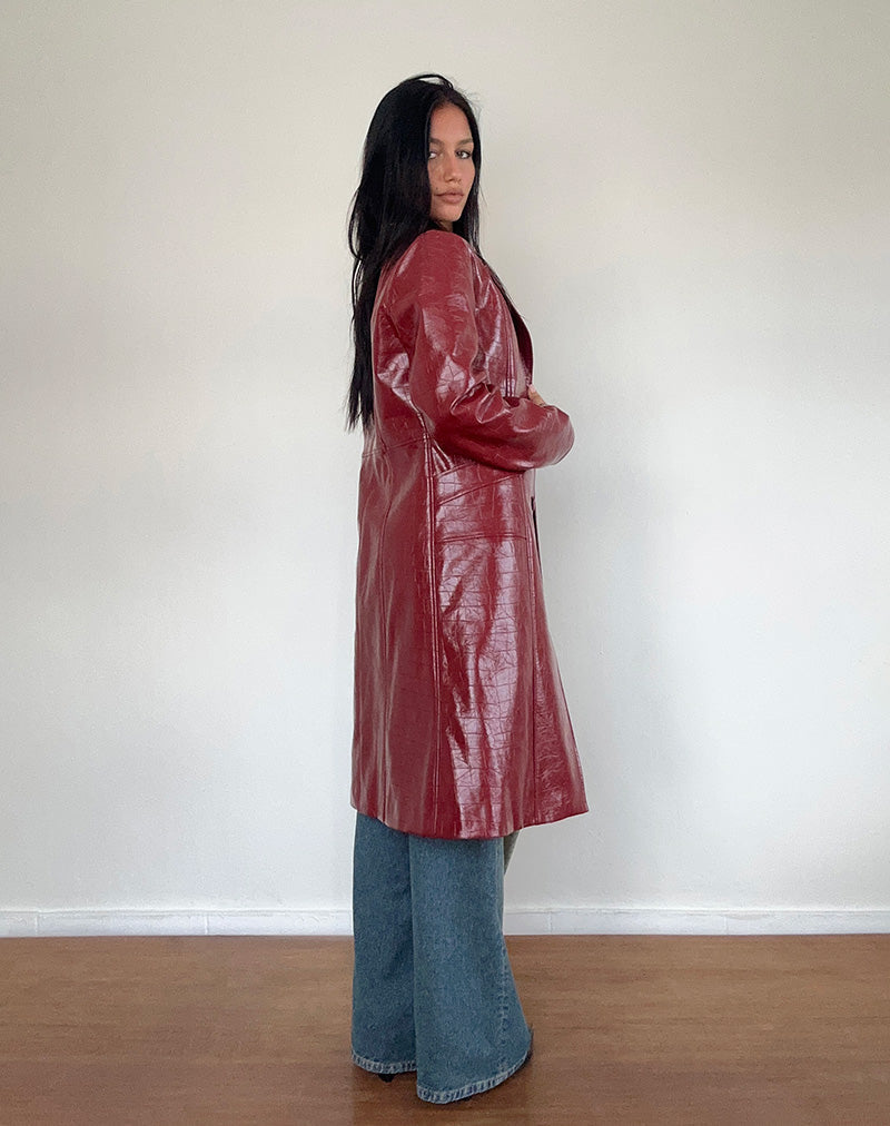 Image of Abigail Coat in Matte PU Croc Burgundy