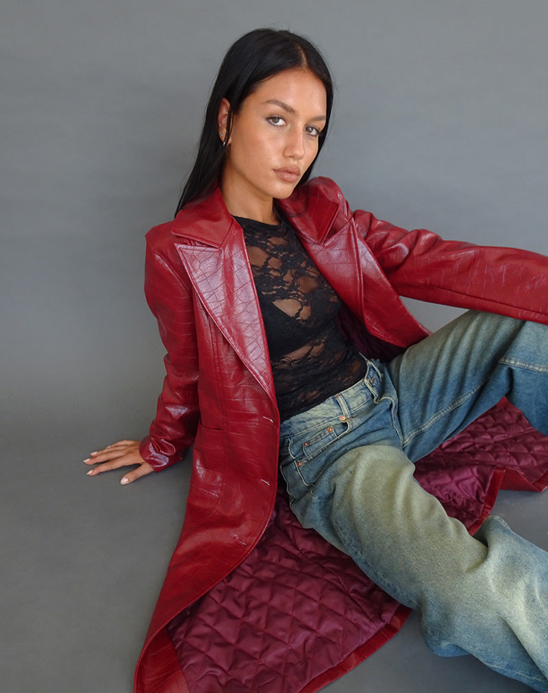 Image of Abigail Coat in Matte PU Croc Burgundy