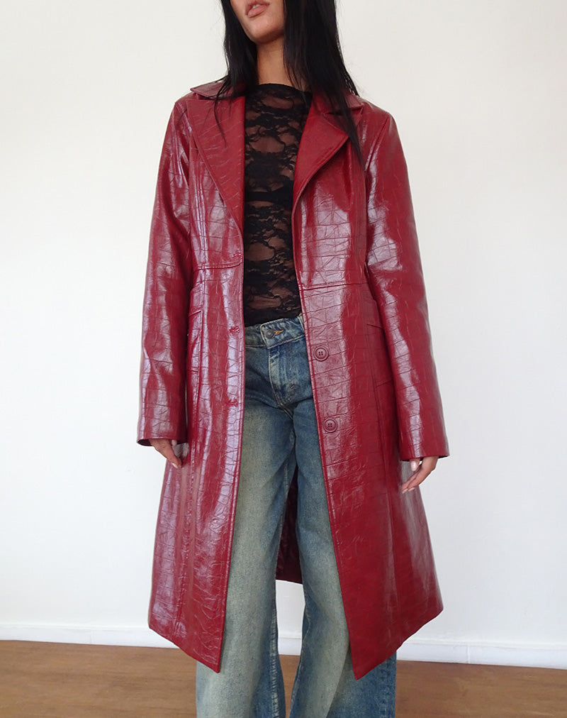 Image of Abigail Coat in Matte PU Croc Burgundy