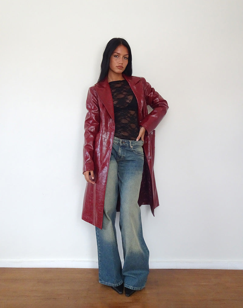Image of Abigail Coat in Matte PU Croc Burgundy