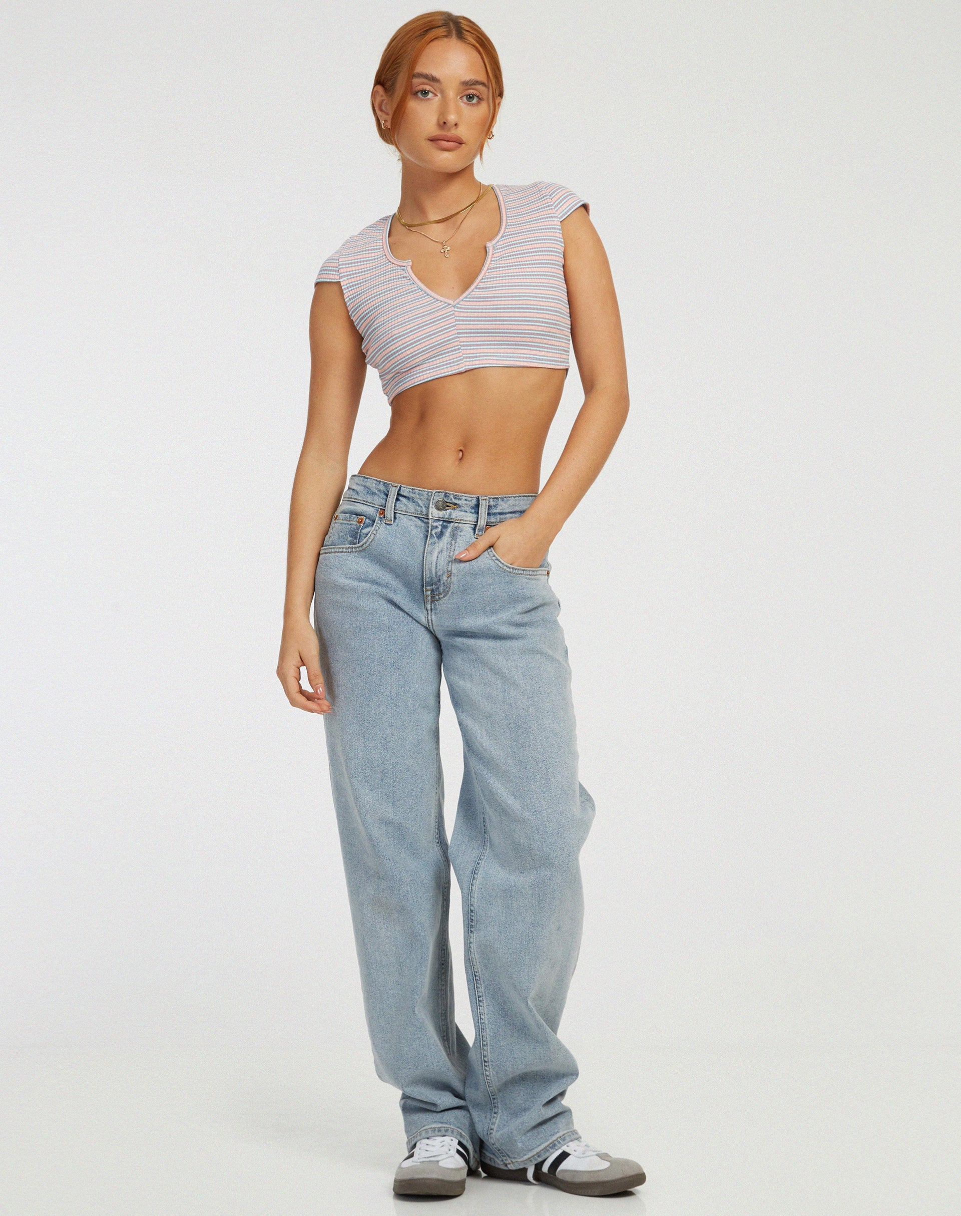 image de Guanna Crop Top in Stripe Rib Blue and Peach