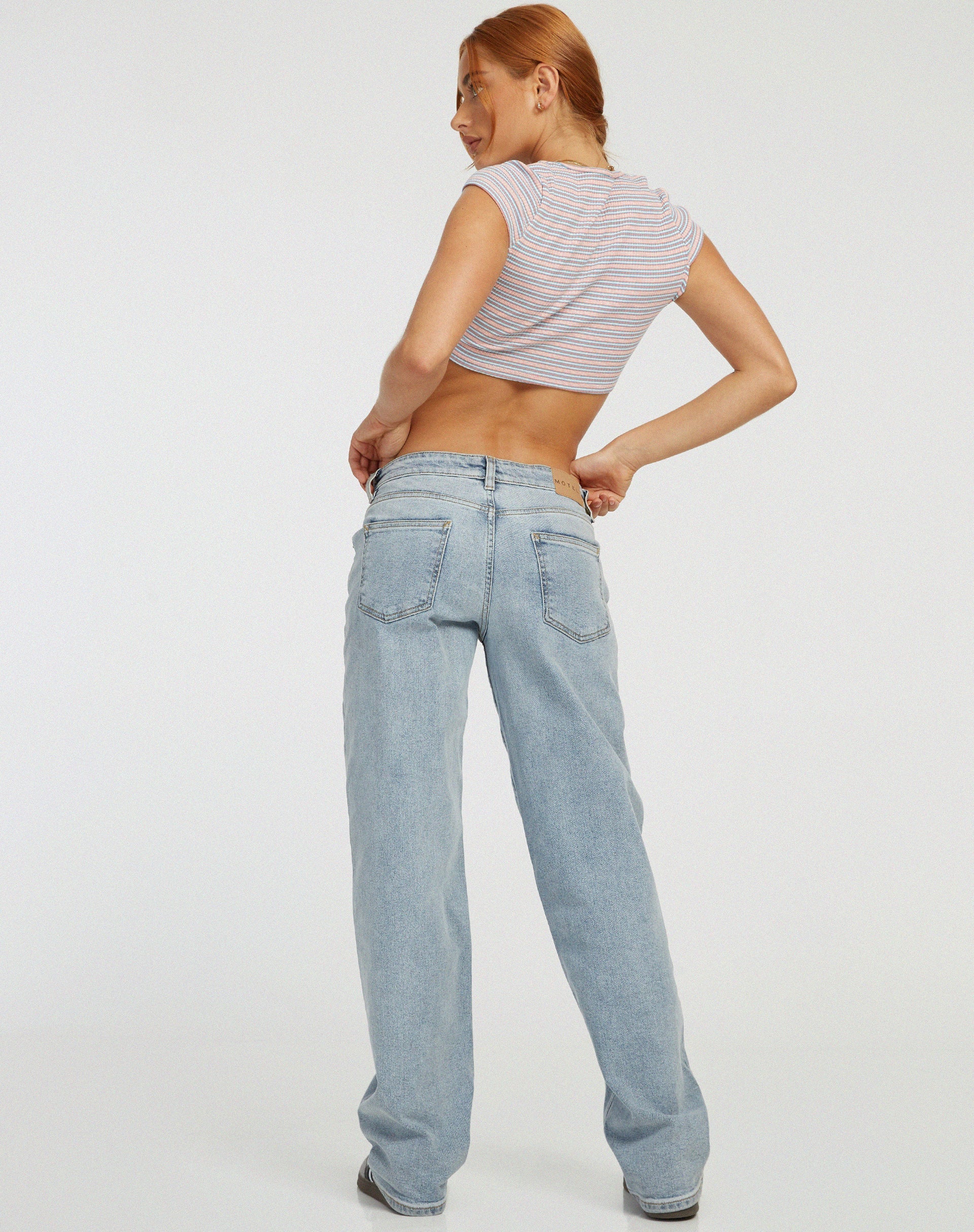 image de Guanna Crop Top in Stripe Rib Blue and Peach
