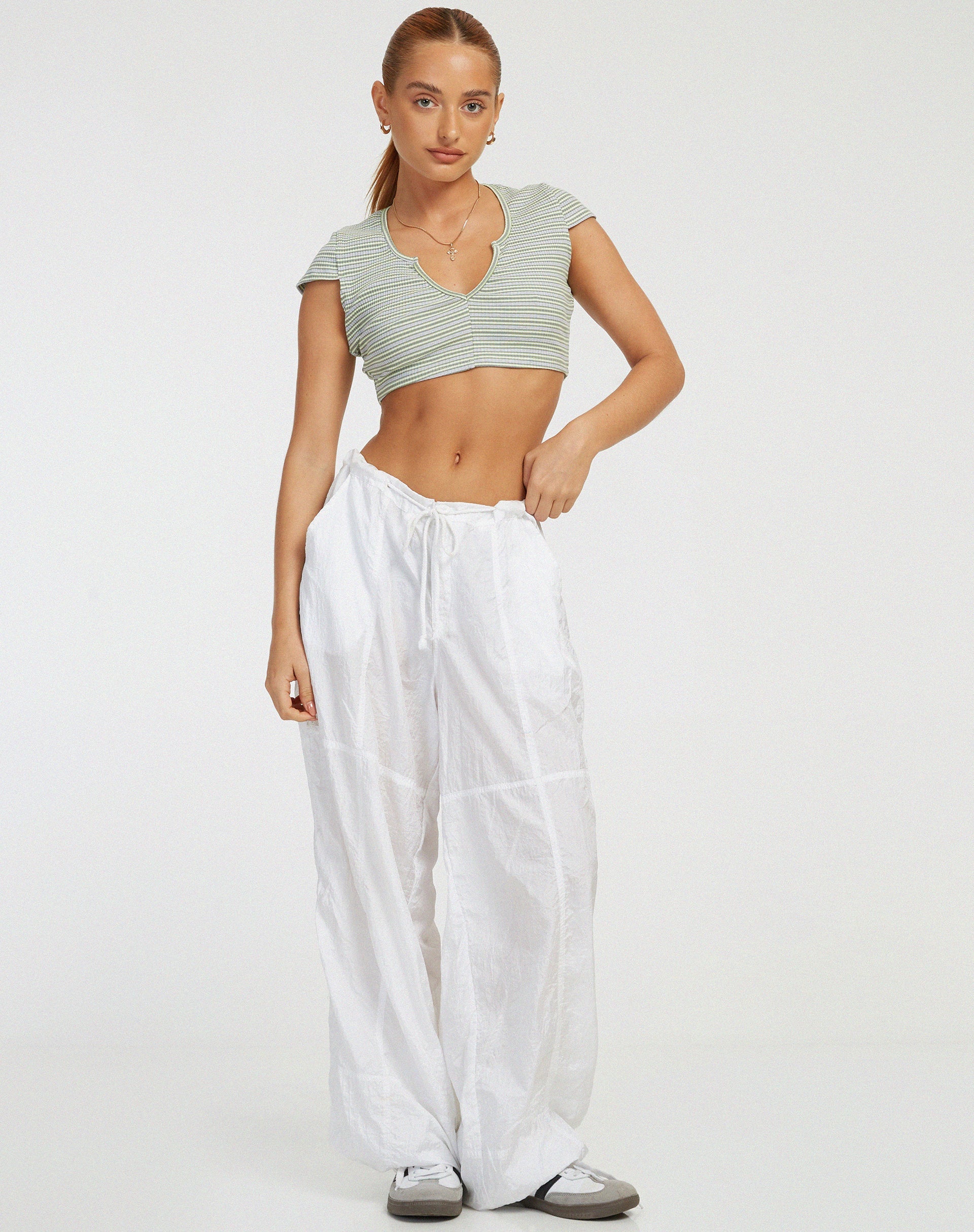 image de Guanna Crop Top in Stripe Rib Green and Grey