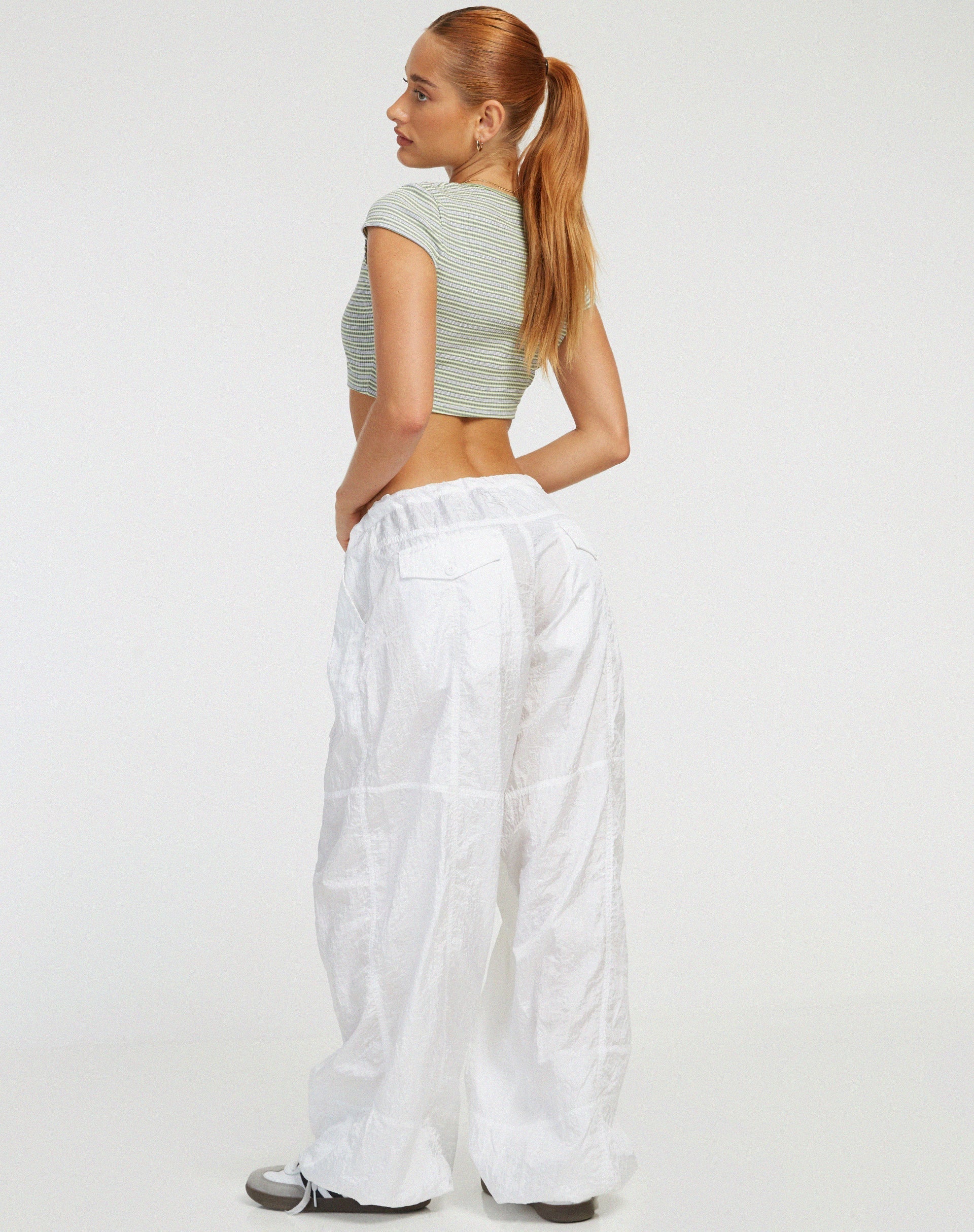 image de Guanna Crop Top in Stripe Rib Green and Grey