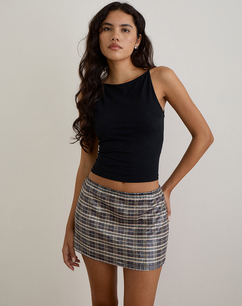 Image de Guizio Mini jupe en paillettes Vintage Check Brown