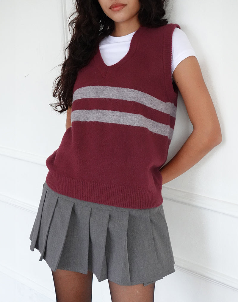 Image de la veste Guria en rouge marron avec rayures grises