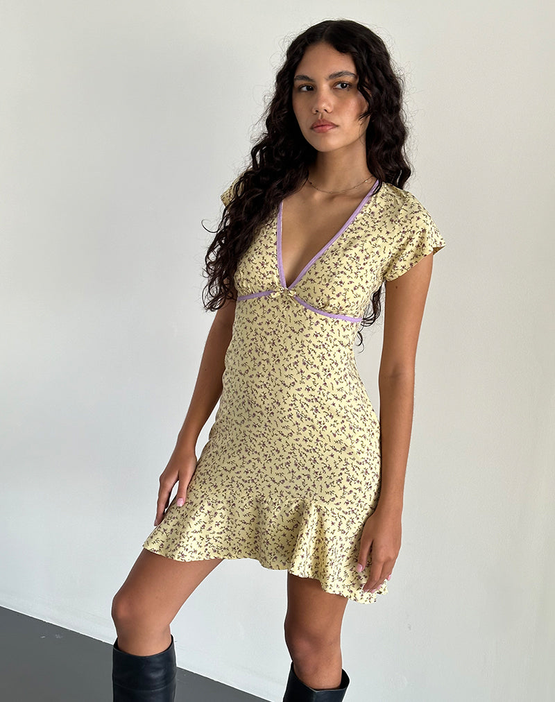 Mini robe Gysele en fleur fluide jaune