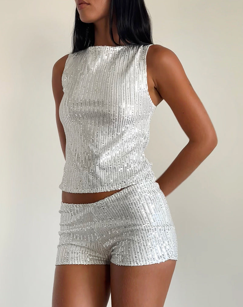 Image de Hala Top in Silver Chrome Drape Mini Sequin