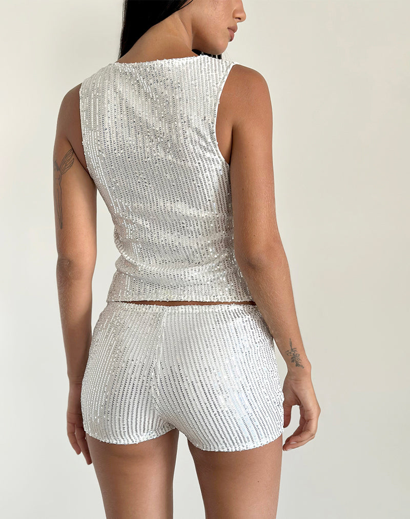 Image de Hala Top in Silver Chrome Drape Mini Sequin