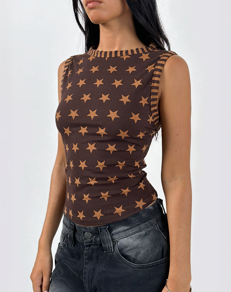 Image de Haleen Top in Brown Star Stripe with Binding