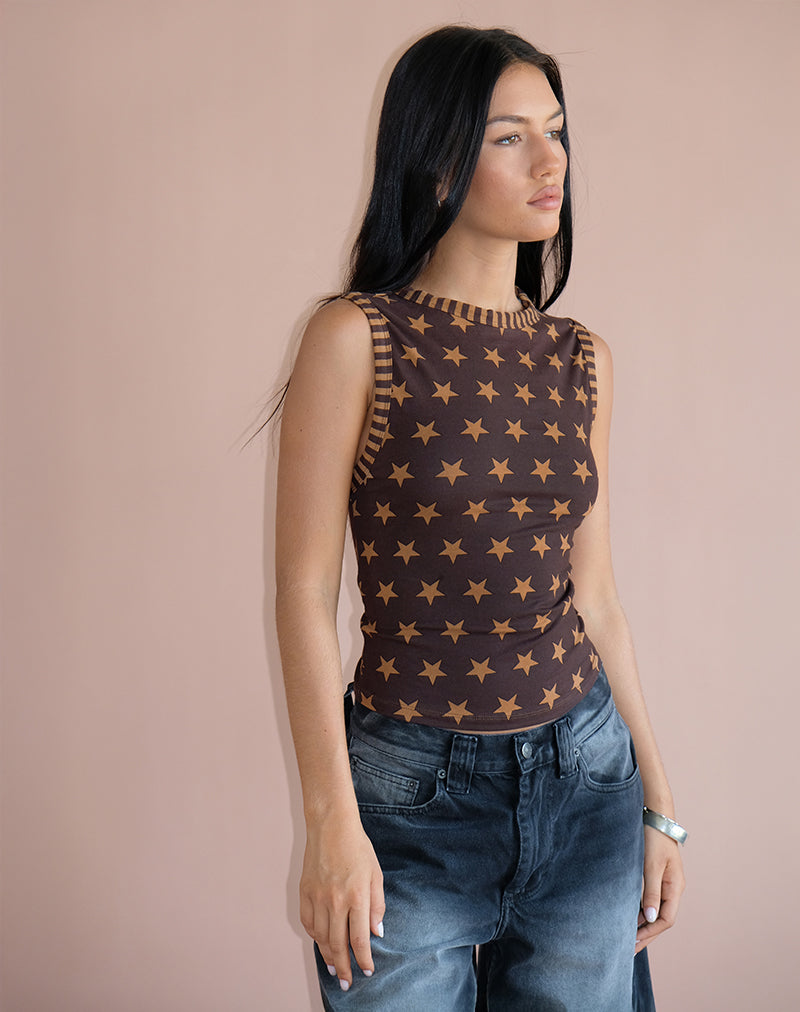 Image de Haleen Top in Brown Star Stripe with Binding