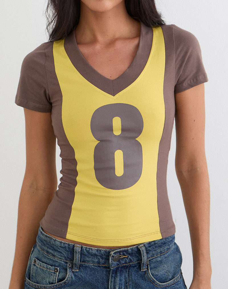 Image du haut à col en V Haloda dans la combinaison Sunflower Coffee Quartz