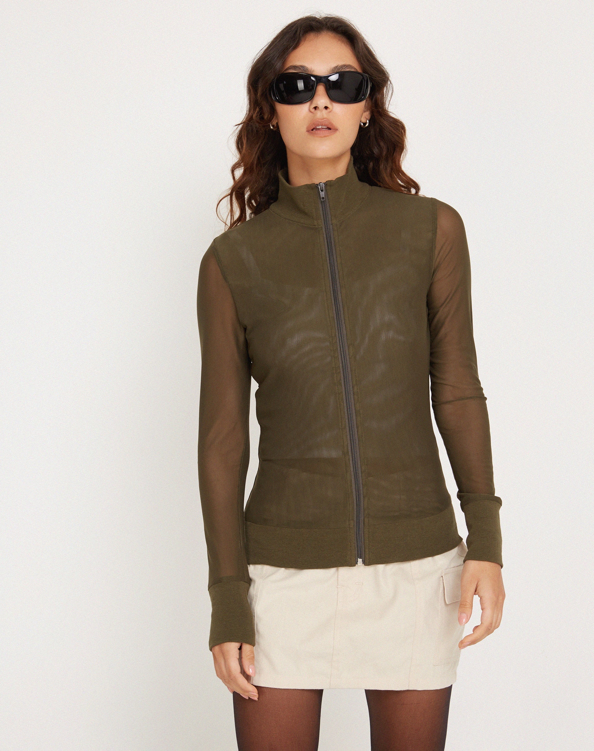 Image de Hanbin Zip Up Jumper in Mesh Olive