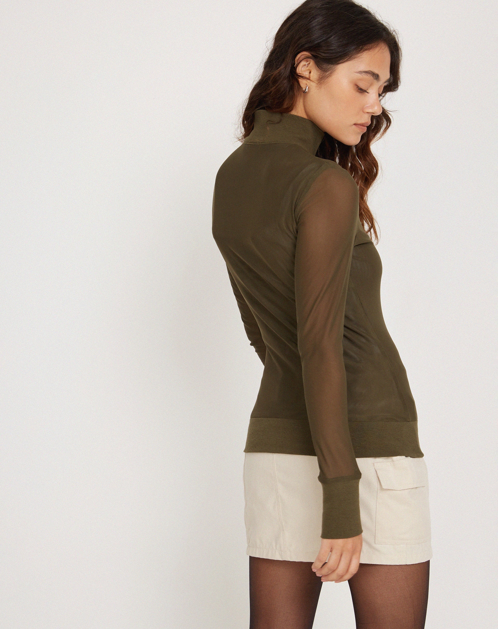 Image de Hanbin Zip Up Jumper in Mesh Olive