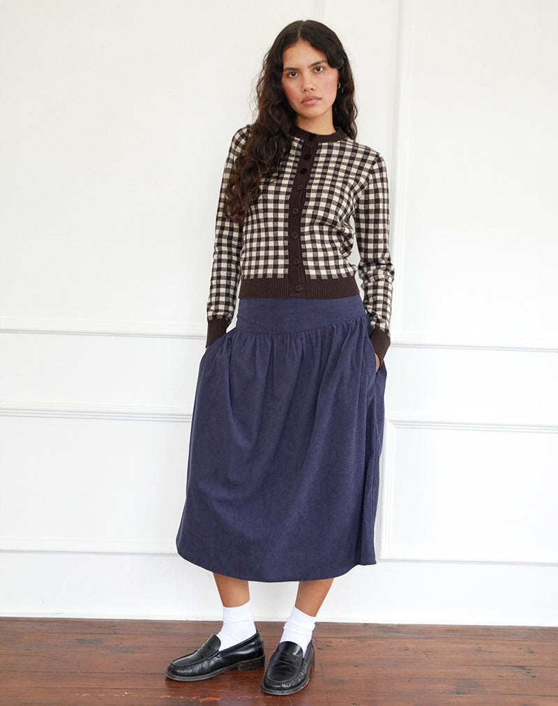 Jupe midi Kiranila, Baby Cord Ink Blue
