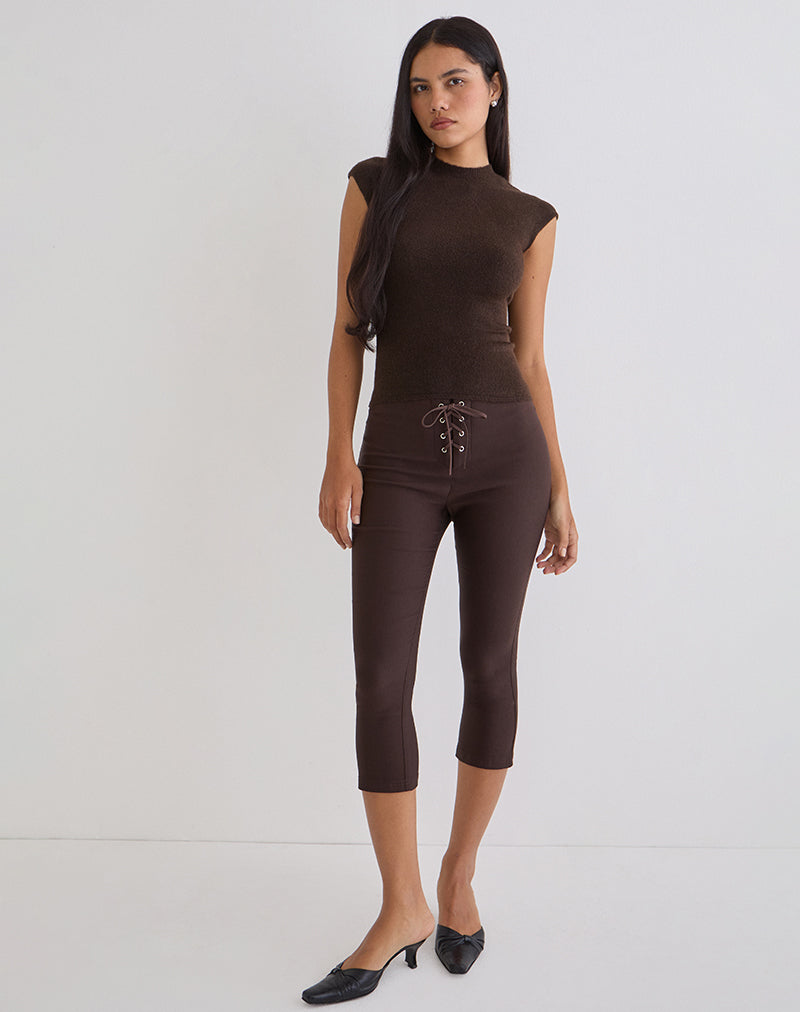 Image du pantalon capri à lacets Aelva en tailleur marron foncé