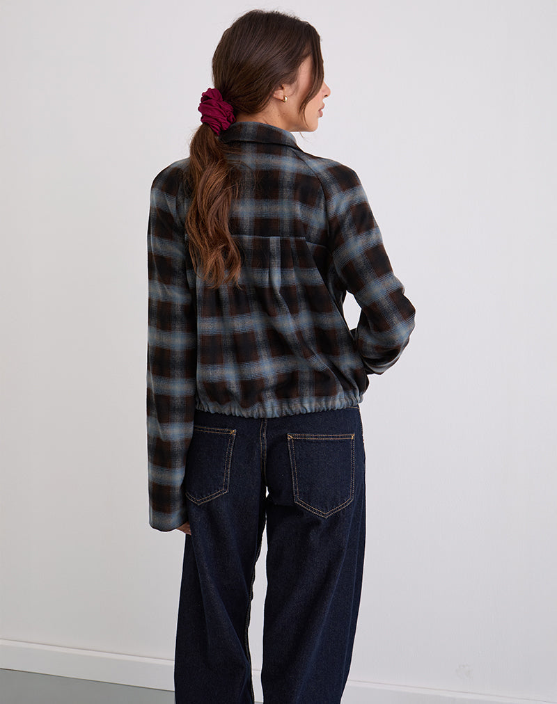 Image de la veste à col Harana en bleu et marron à carreaux