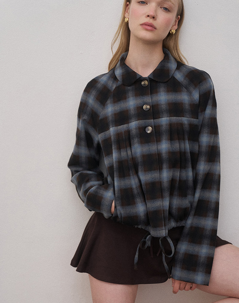 Veste à col Harana à carreaux bleus et bruns