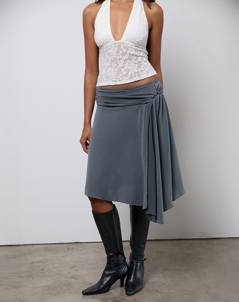 Jupe midi asymétrique Harlan, gris Cupro