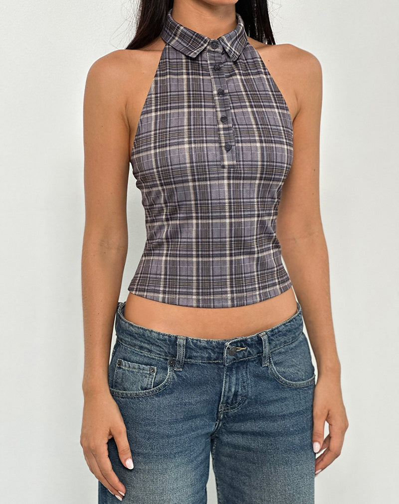 Harlo Collared Top in Check Tailoring Grey (Top à col, carreaux, tailleur)