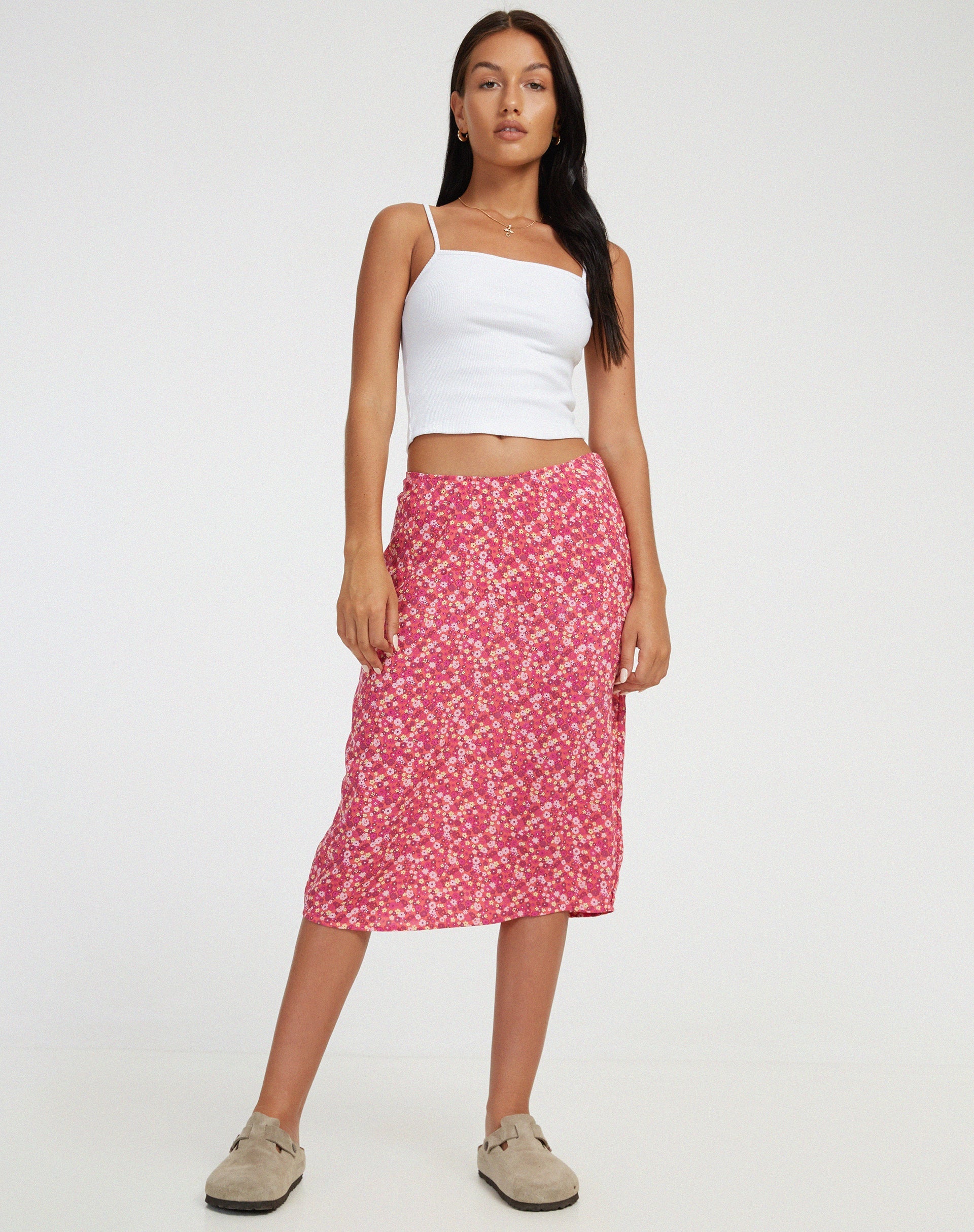 image de Harriet Midi Skirt in Ditsy Floral Pink