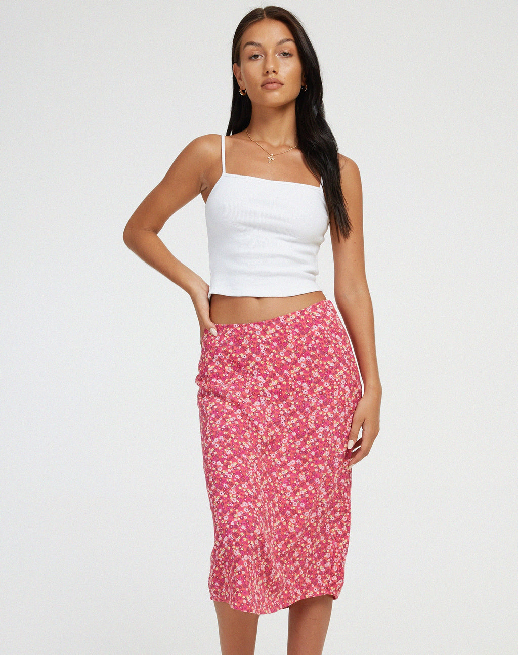 Jupe midi Harriet, Ditsy Floral Pink